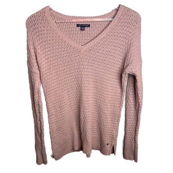 American Eagle Pink/Blush Open Knit/ Cable Knit  Long Sleeve Sweater - Picture 1 of 7